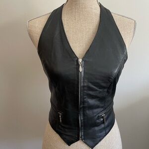 WILSON’S LEATHER- Maxima Black Leather Halter Top Vest, black size XS